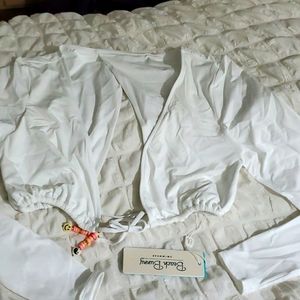 Beach Bunny swim rash guard cover up white medium